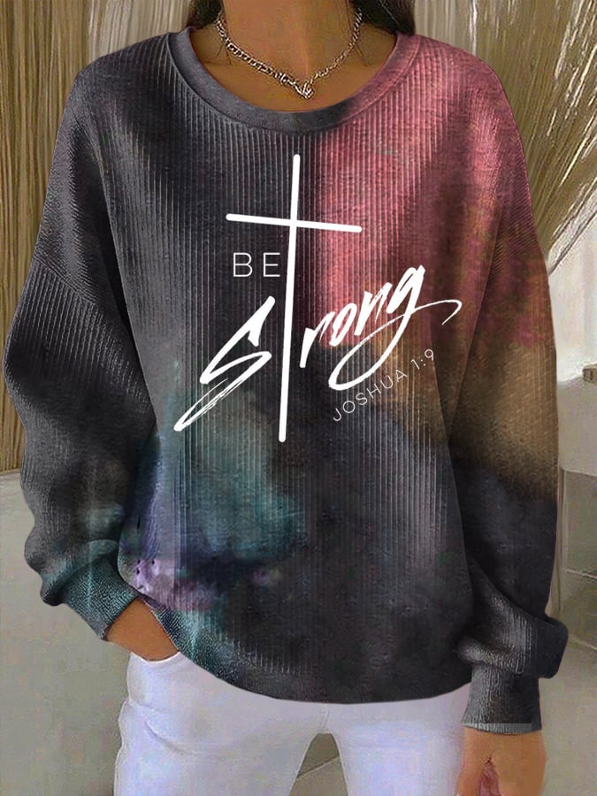 Women's Stronger Than The Storm Print Knit Crew Neck Long Sleeve Top