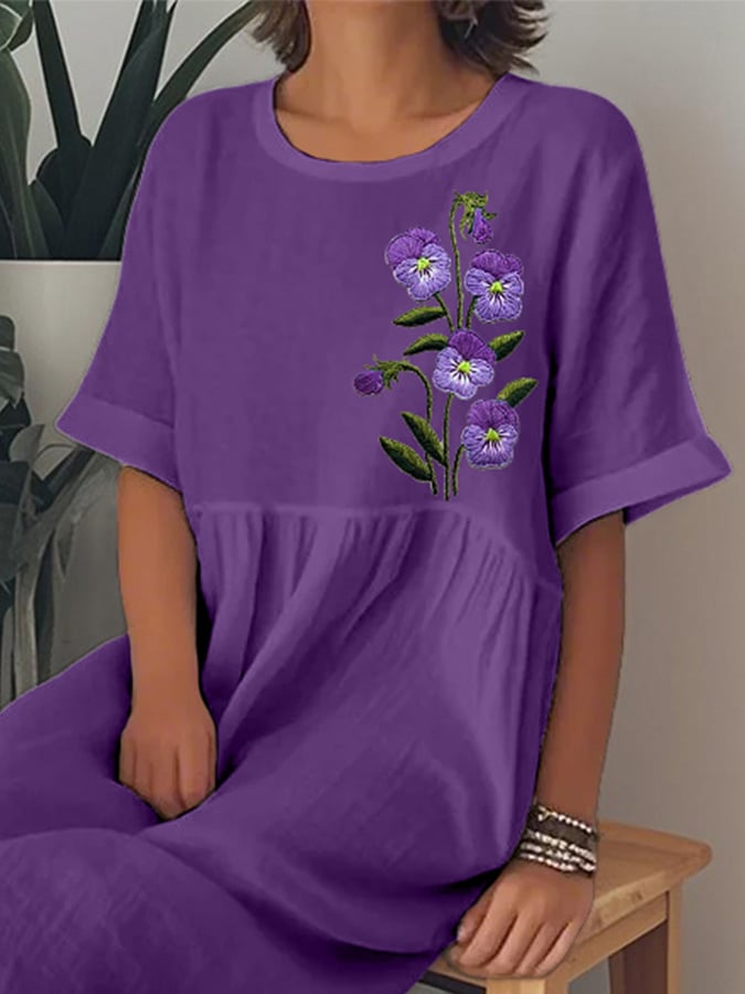 Women's Purple Pansy Print Alzheimer's Awareness Support Dress