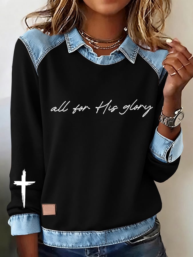Women's All For His Glory Jesus Christian Print Sweatshirt