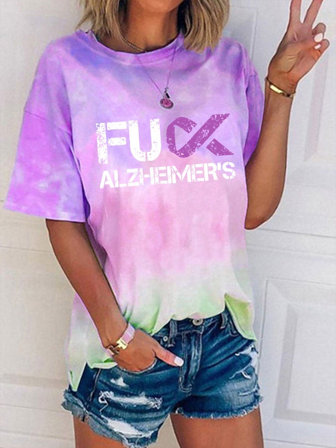 Women's Alzheimer's Awareness Funny Printed Crew Neck T-Shirt