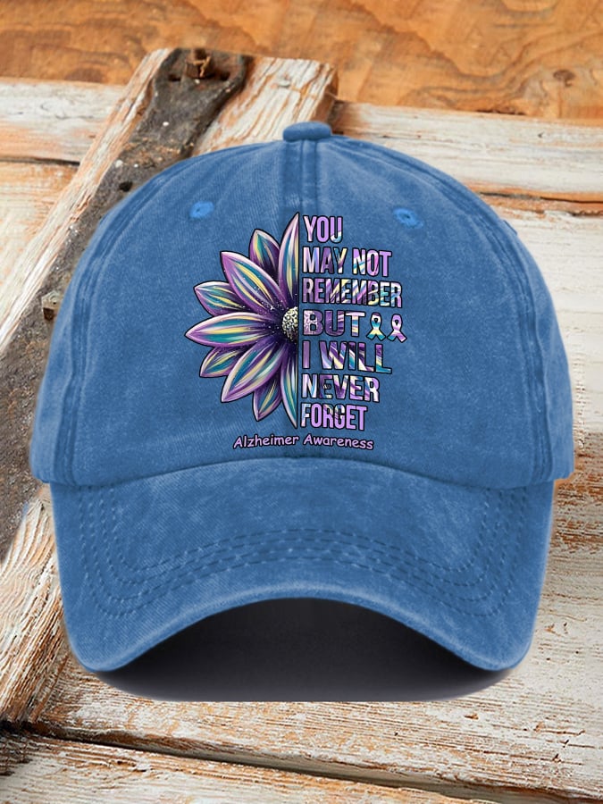 Retro Alzheimer's Awareness You May Not Remember But I Will Never Forget Print Baseball Cap