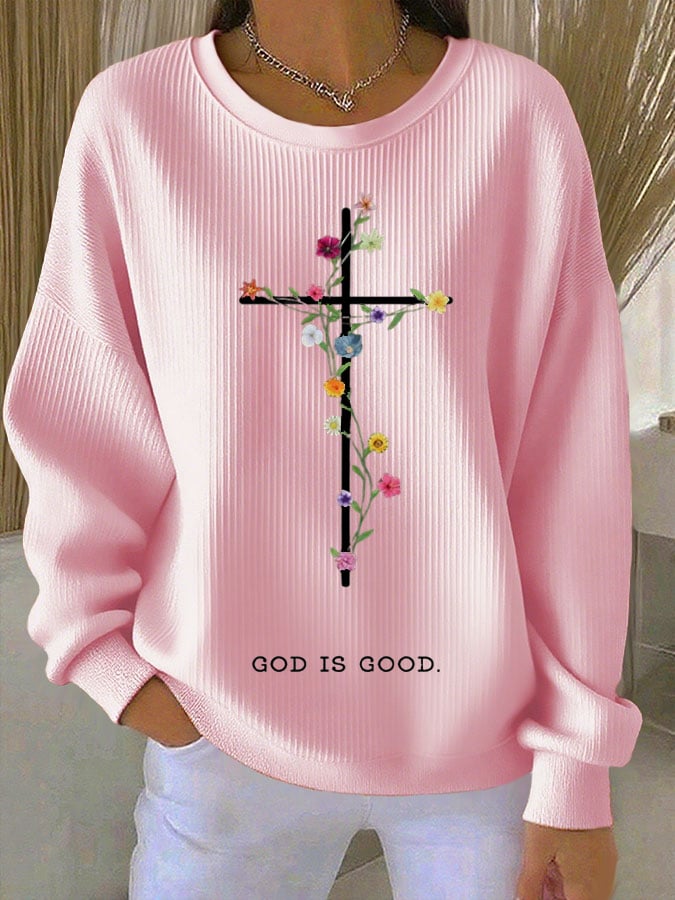 Women's Faith Print Knit Crew Neck Long Sleeve Top