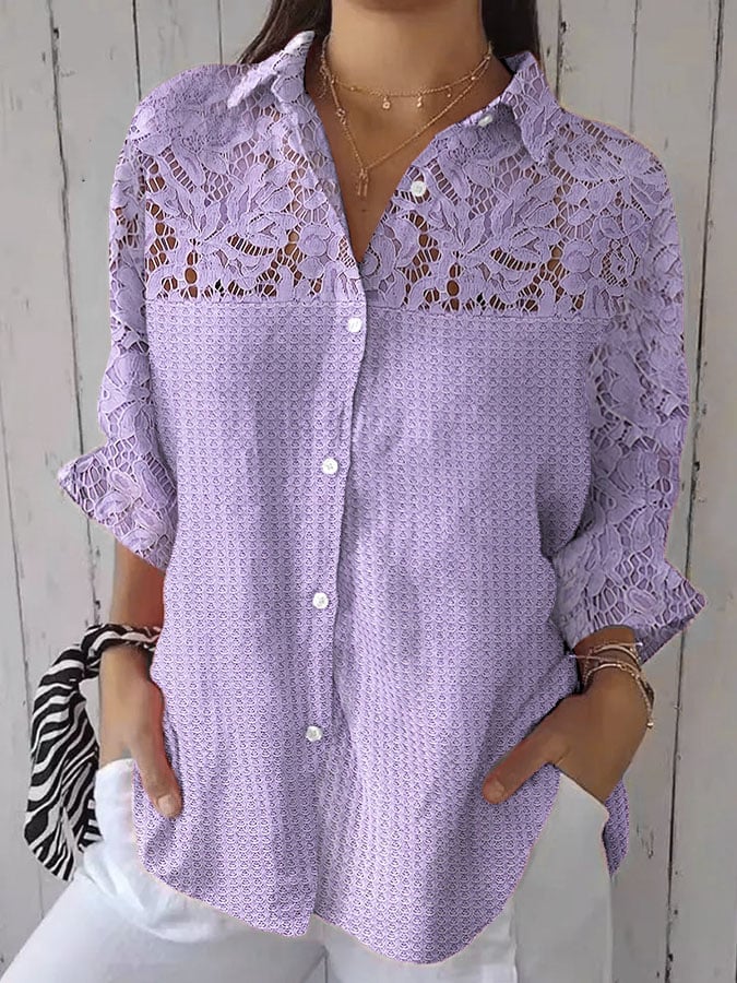 Women's Alzheimer  Purple Patchwork Lace Blouse