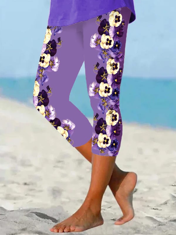 Women's Alzheimer's Purple Floral Print Leggings