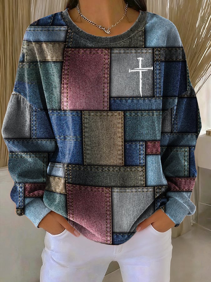 Women's Casual Retro Faith Corduroy Sweatshirt