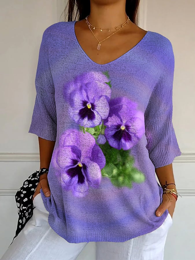 Women's Retro Purple Floral Print Shirt