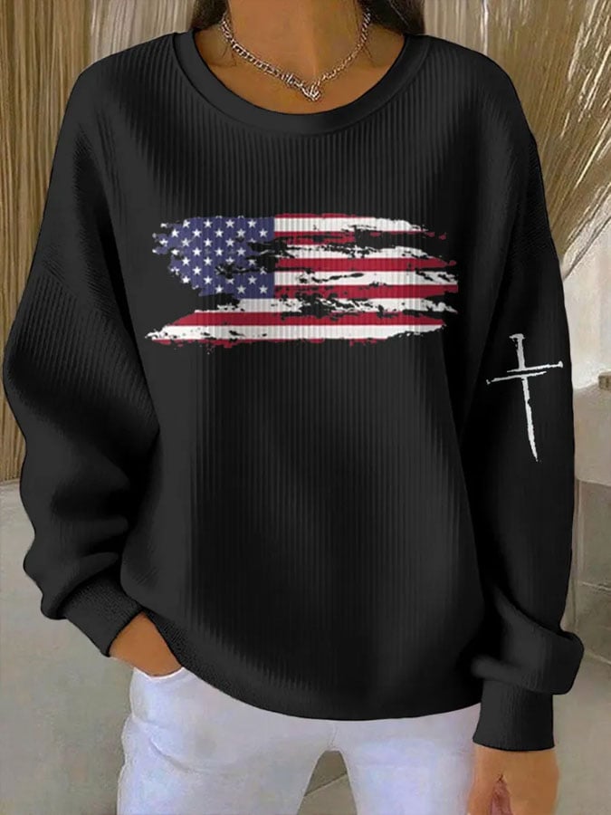 Women's Faith Print Knit Crew Neck Long Sleeve Top