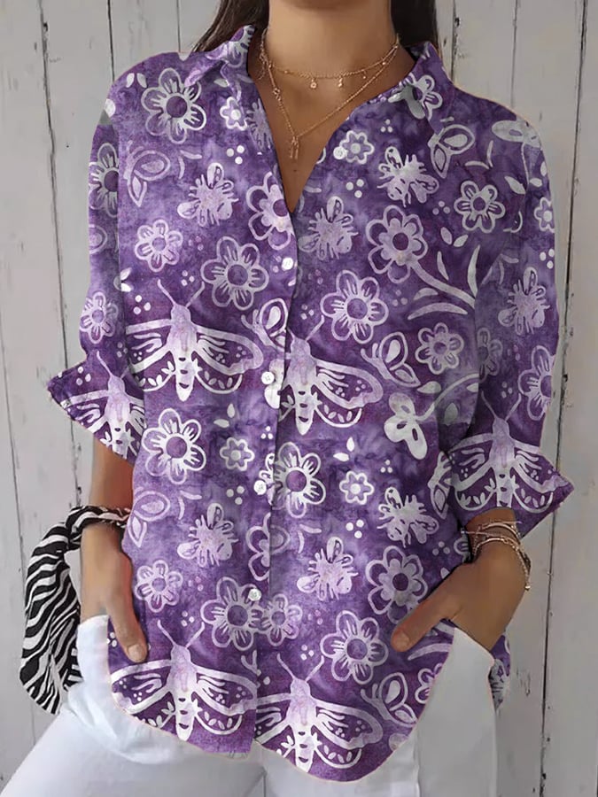 Women's Retro Alzheimer's Awareness Flowers  Print Casual Shirt