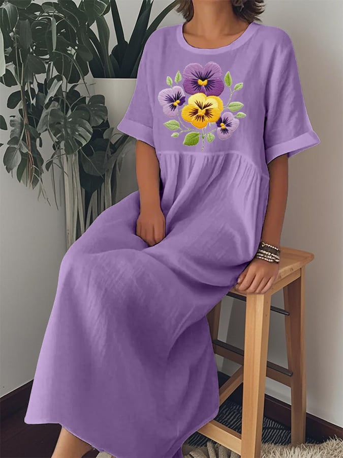 Women's Pansy Print Alzheimer's Awareness Support Dress