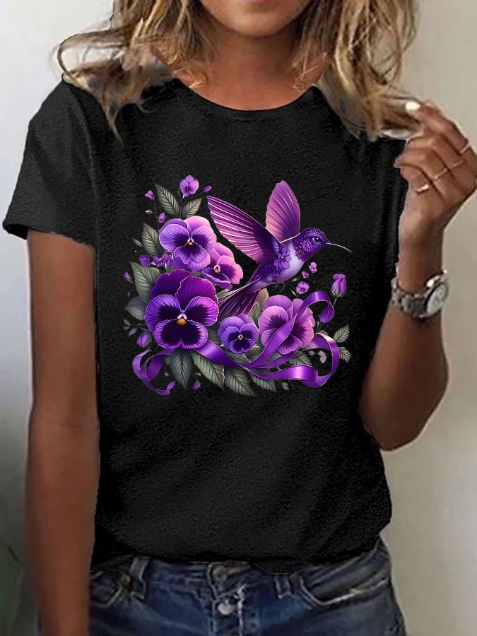 Women's Casual Alzheimer's Awareness Graphic Print Crew Neck Short Sleeve T-Shirt