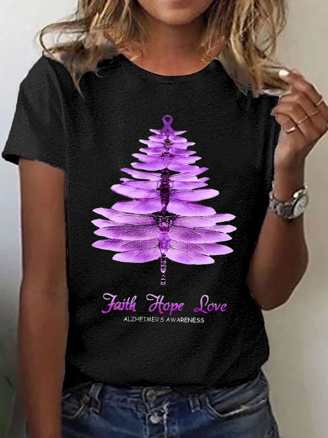 Women's Casual Alzheimer's Awareness Graphic Print Crew Neck Short Sleeve T-Shirt