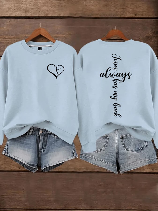 Women's Jesus Has My Back Print  Sweatshirts