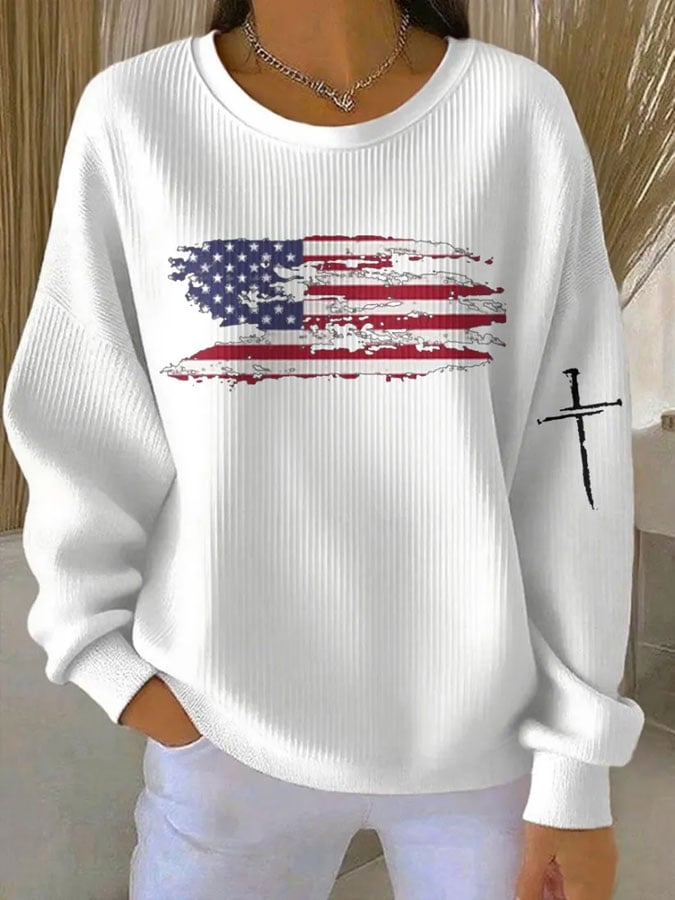 Women's Faith Print Knit Crew Neck Long Sleeve Top