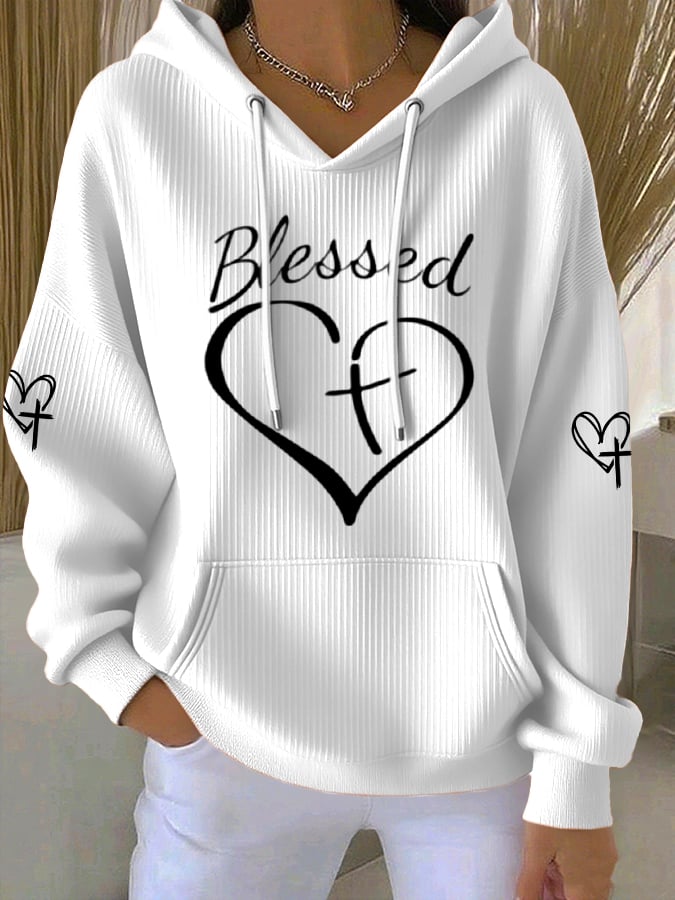Women's Blessed Heart Print  Hoodie