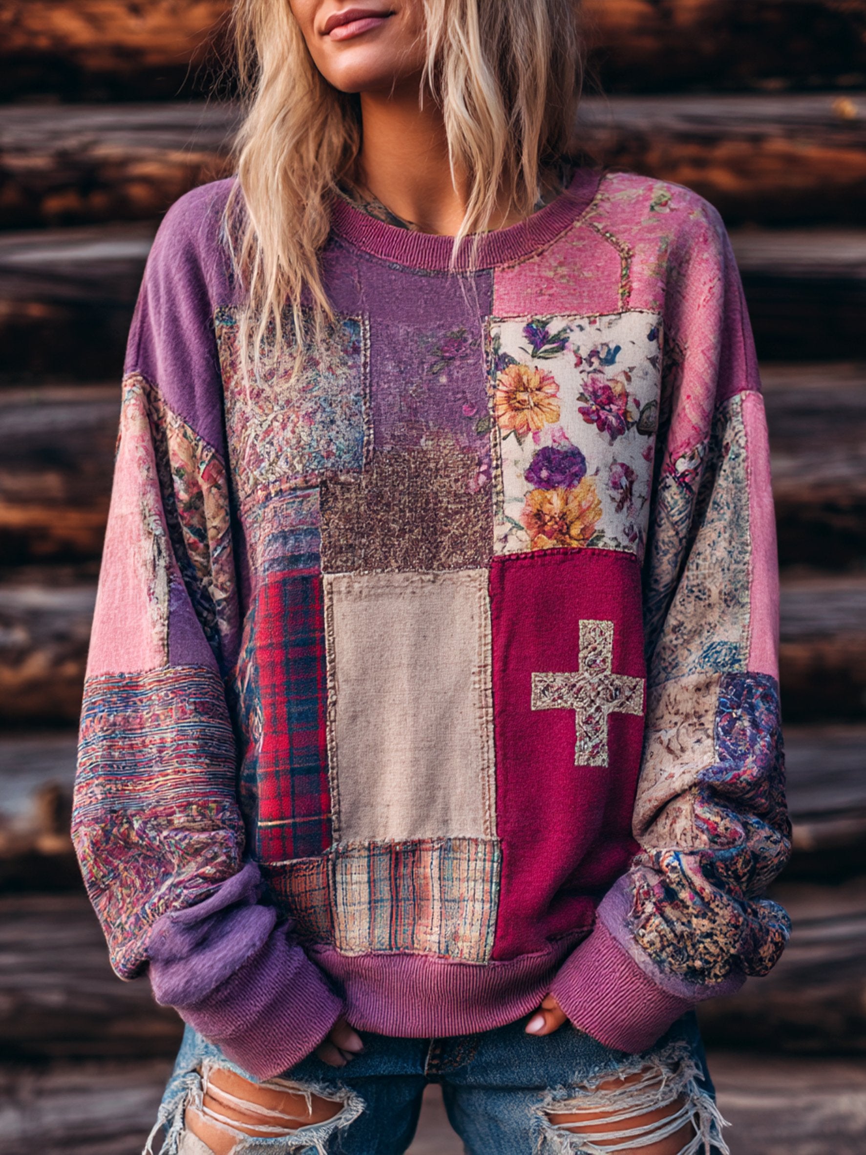 Women's Vintage Casual Faith Floral Art Sweatshirt