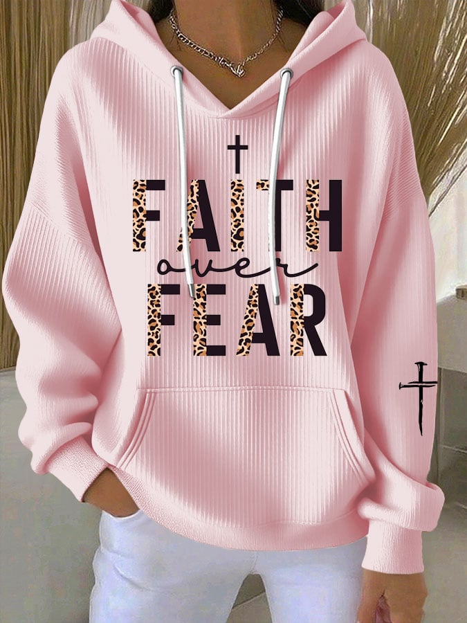 Women's Faith Over Fear Printed Casual Hoodie