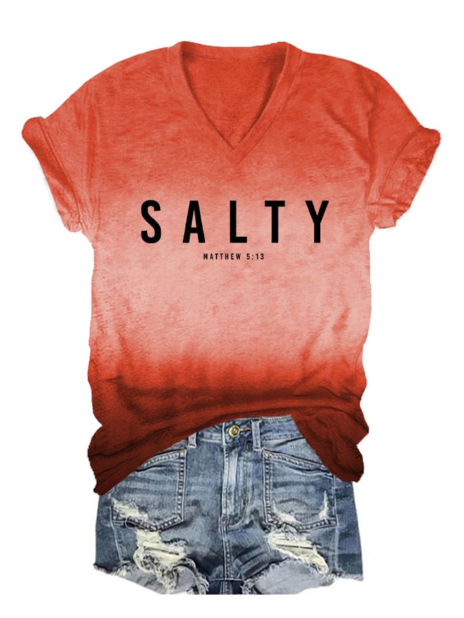 Women's Salty Matthew 5:13 Printed V-Neck T-Shirt