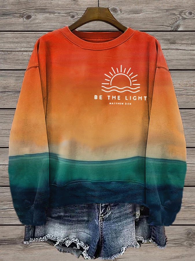Women's Be The Light Print Crew Neck Sweatshirt
