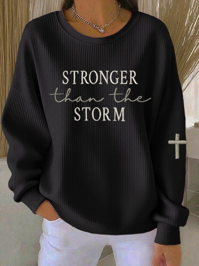 Women's Faith Print Knitted Crew Neck Long Sleeve Top