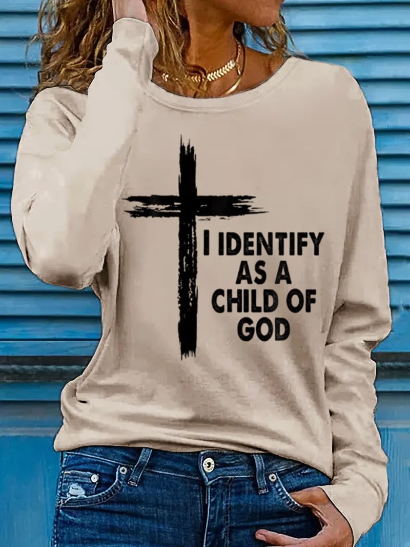 Women's I Am As A Child Of God Cross Jesus Printed Long Sleeve T-Shirt