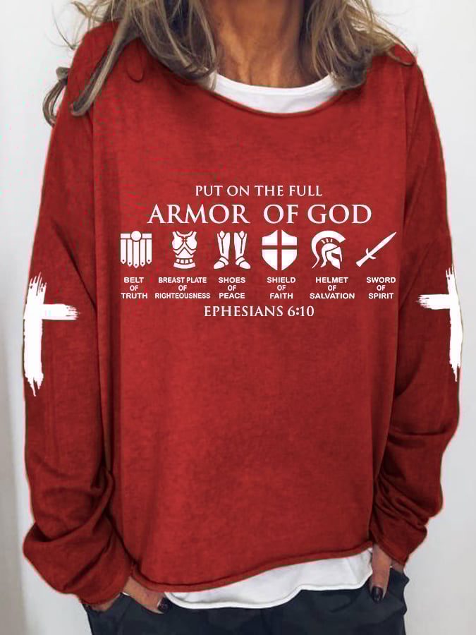Women's Put on The Full Armor of God Print Drop Shoulder Sweatshirt