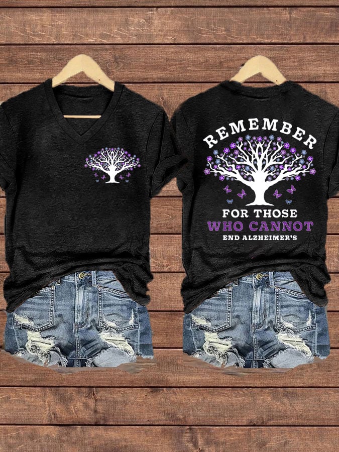 Women's  Floral Dementia Alzheimer's Disease Awareness Remeber For Those Who Cannot Print T-Shirt