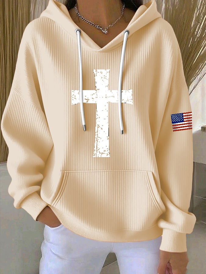 Women's Casual Faith Cross Flag Hoodie