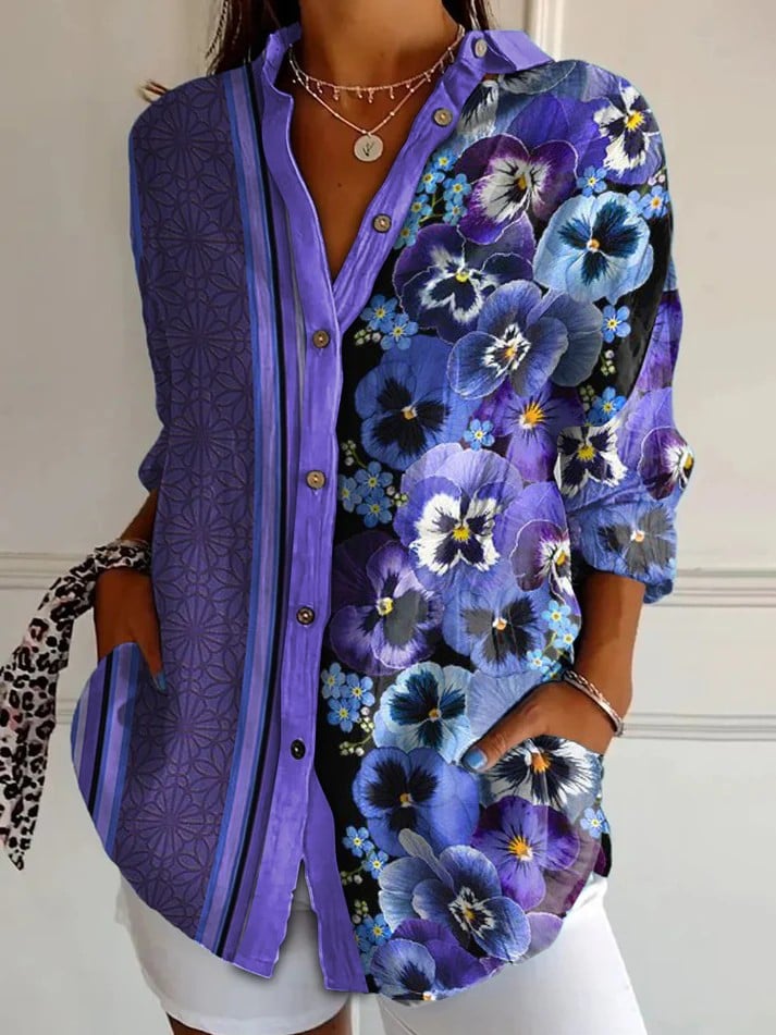 Women's Alzheimer's Awareness Purple Flower Blouse