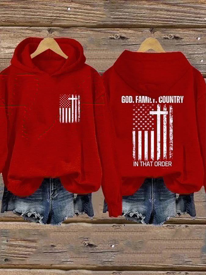 Women's God Family Country In That Order Print Casual Sweatshirt