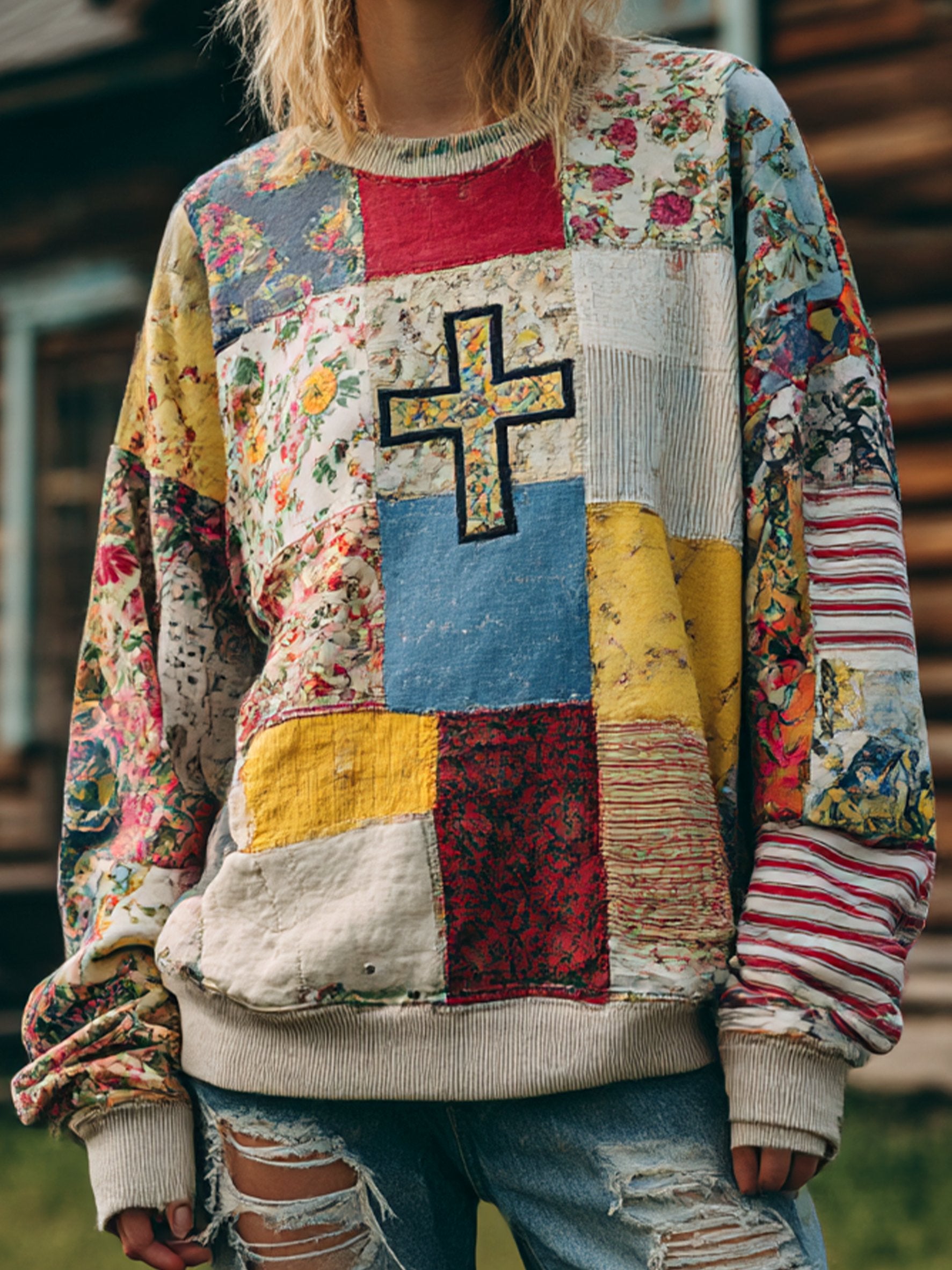 Women's Vintage Casual Floral Art Sweatshirt