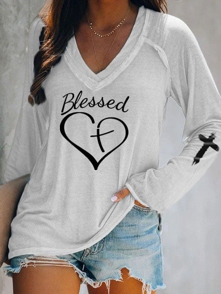 Women's Blessed Cross Print Tee Shirt