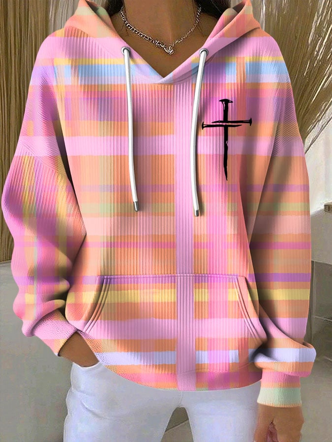 Women's Plaid Faith Print Casual Sweatshirt