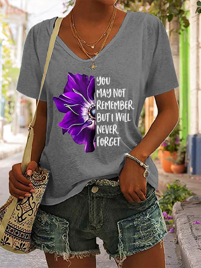 You May Not Remeber But I Will Never Forget Alzheimer'S Disease Women'S Printed T-Shirt