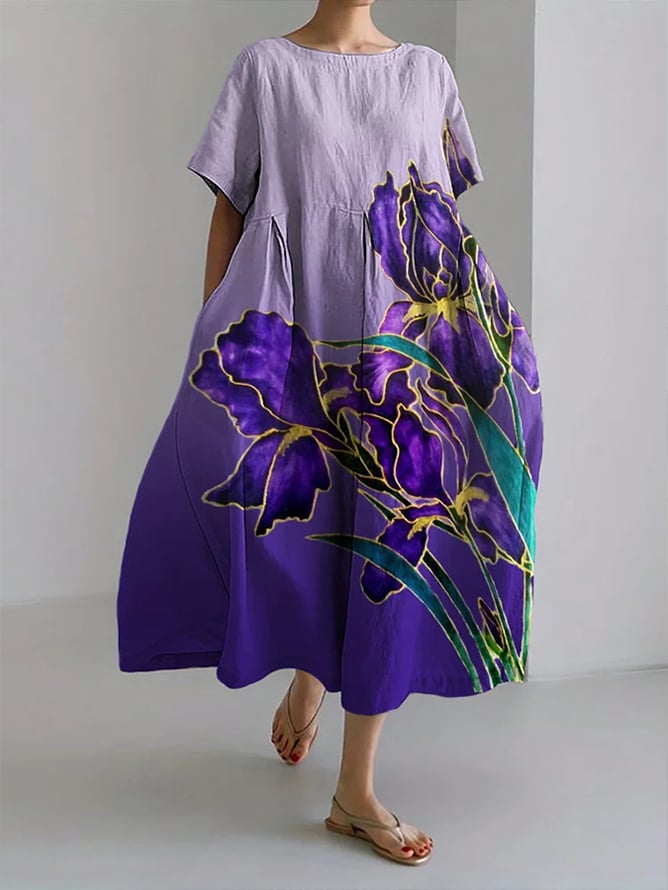 Women's Purple Floral Print Casual Dress