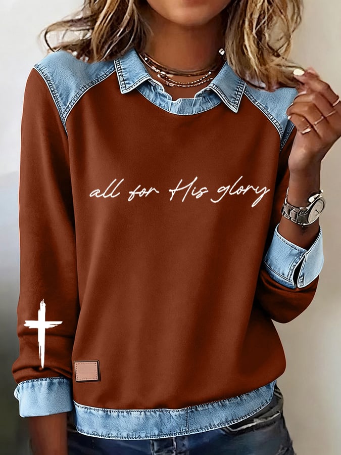 Women's All For His Glory Jesus Christian Print Sweatshirt
