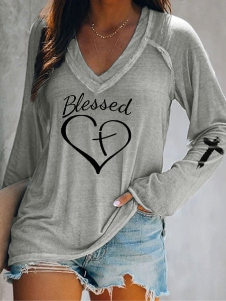 Women's Blessed Cross Print Tee Shirt