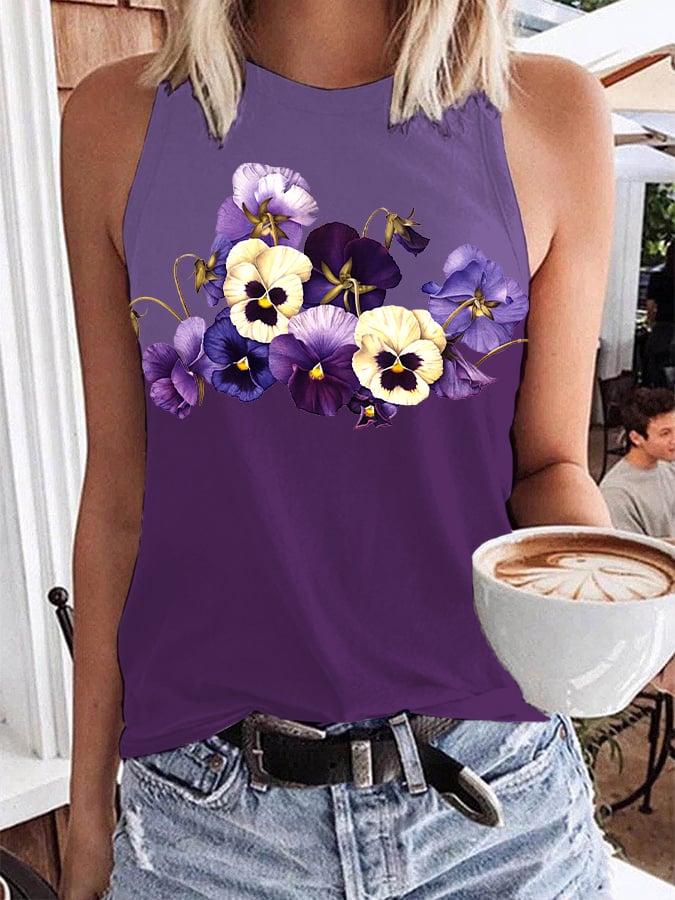 Women's Alzheimer's Purple Floral Print Tank Top