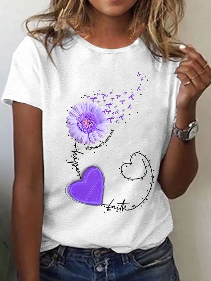 Women'S Alzheimer'S Love Faith Print Short Sleeve T-Shirt