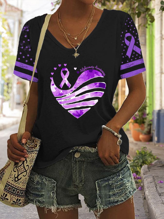 Women's Alzheimer's Awareness Print Crew Neck T-Shirt