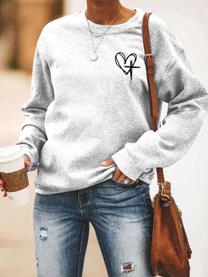 Women's Love Like Jesus Jesus Has My Back Printed Casual Sweatshirt