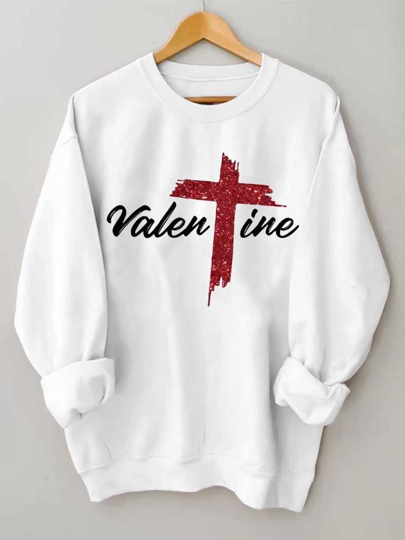 Women's Valentine Cross Print Sweatshirt