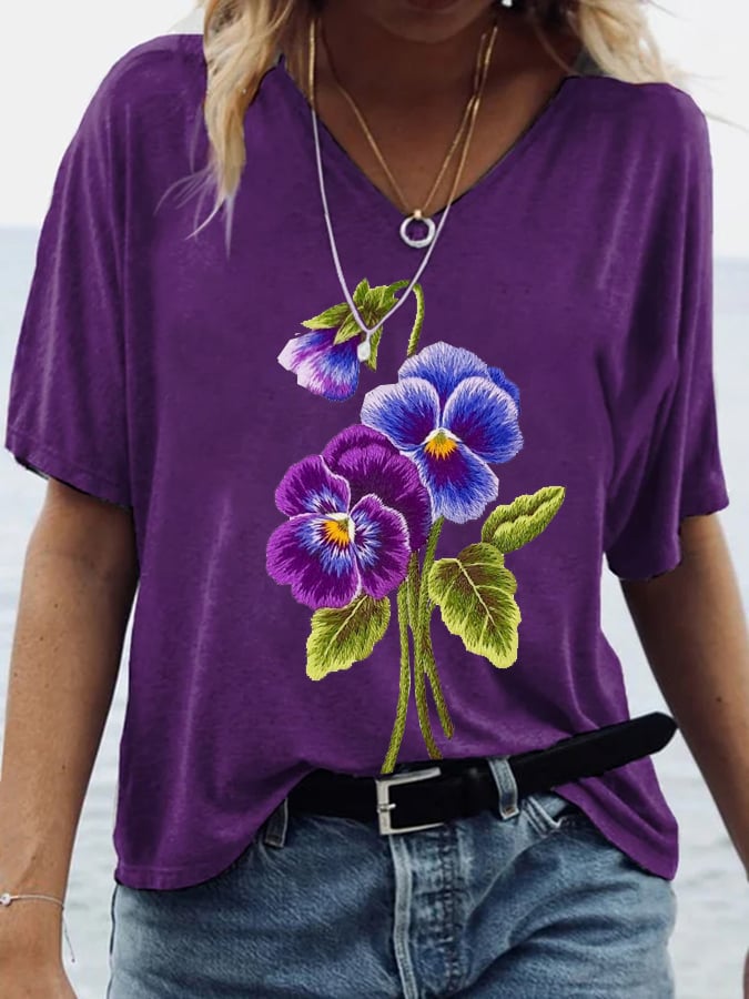 Women's Alzheimer's Awareness Floral Print T-Shirt