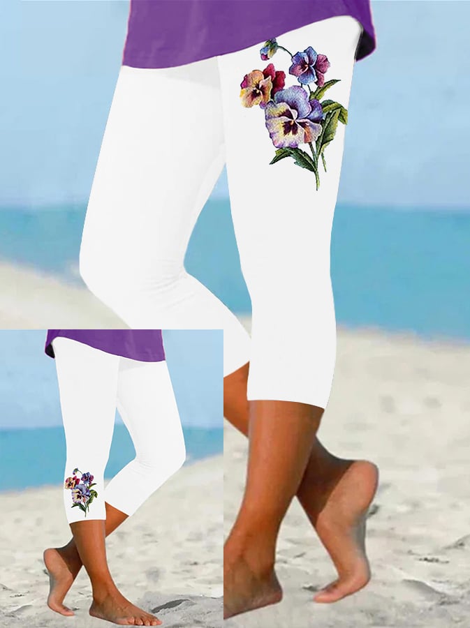 Women's Purple Floral Casual Leggings
