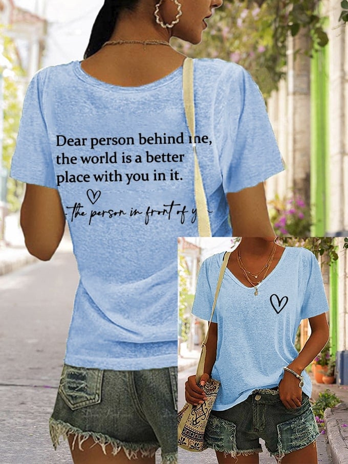 Women's Faith Dear Person Behind Me Cross Print V Neck T-Shirt
