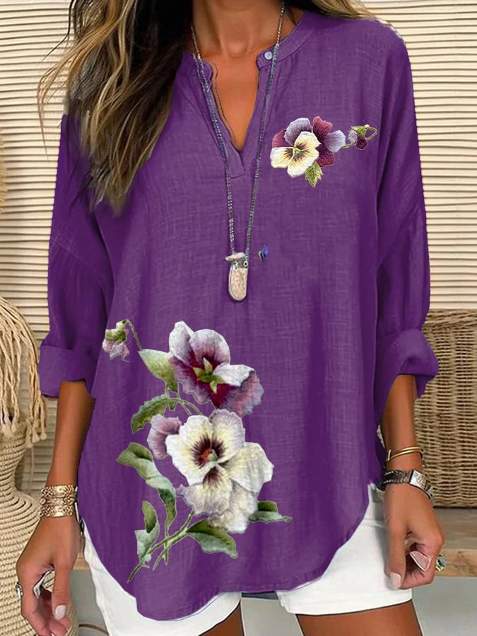Women's Alzheimer's Floral Print Casual Long Sleeve V-Neck Shirt