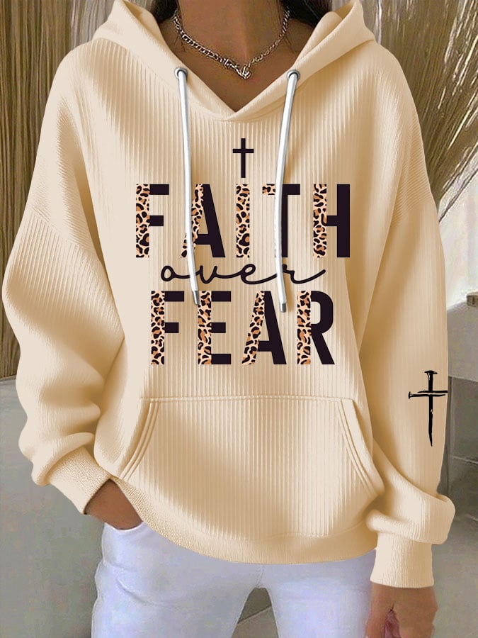 Women's Faith Over Fear Printed Casual Hoodie