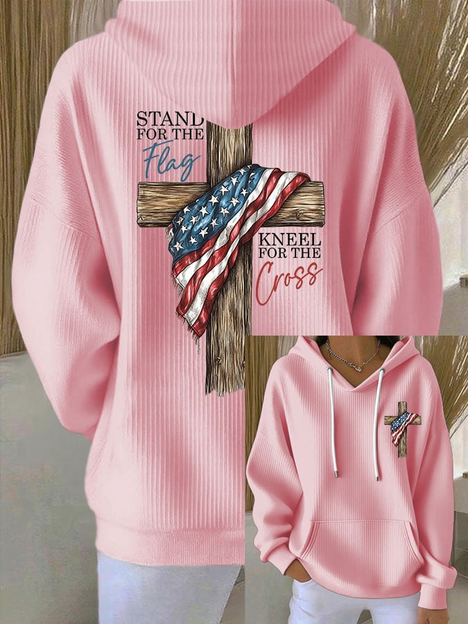Women's Stand for the Flag, Kneel for the Cross Print Casual Hoodie Sweatshirt