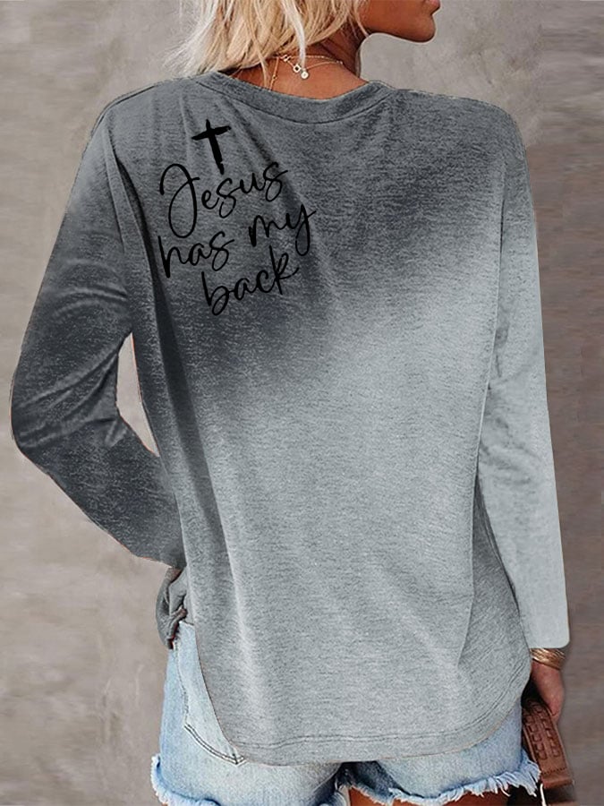 Women's Love Like Jesus Jesus Has My Back Gradient Letter Print T-shirt