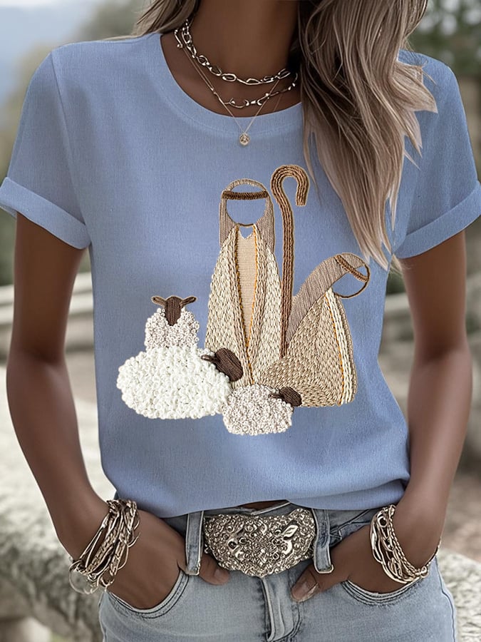 Women's Nativity Printed Round Neck T-Shirt