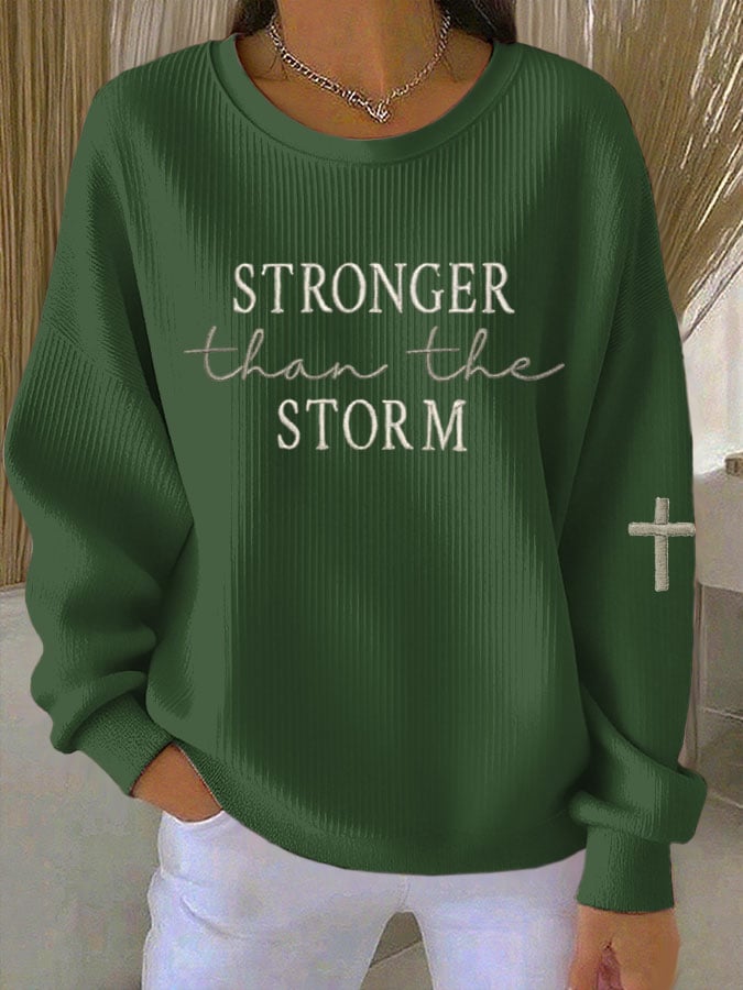 Women's Faith Print Knitted Crew Neck Long Sleeve Top